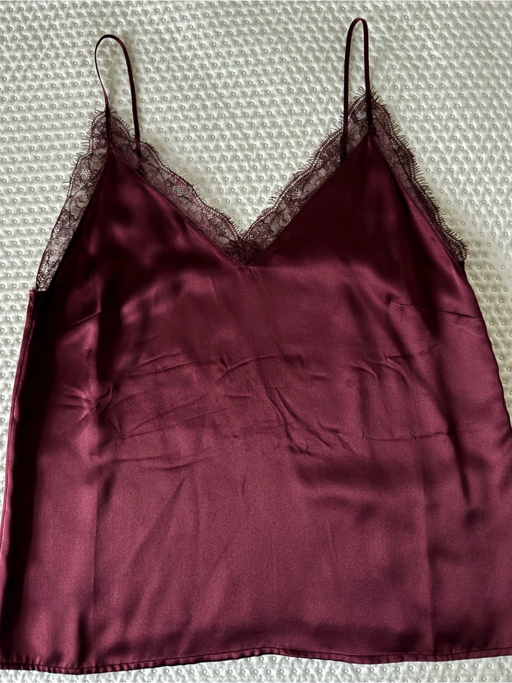 Anine Bing Burgundy Satin Lace-Trim Cami, Size S/P